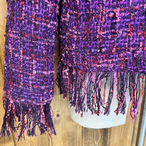 NWT Chicos 1 Medium Purple Fringe Blazer jacket Metallic Tweed Office Corpcore - Picture 7 of 13